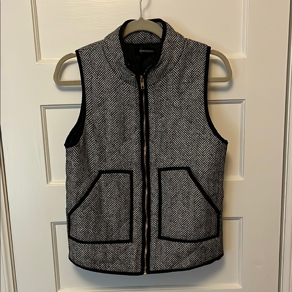 Black and White Herringbone Vest